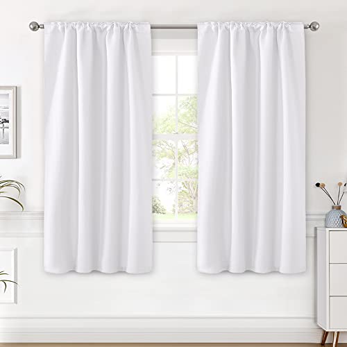 H.VERSAILTEX White Curtains for Bedroom, Back Tab/Rod Pocket Thermal Insulated Room Darkening Window White Drapes for Bedroom/Living Room - 52x63 Inches - 2 Panels, Greyish White