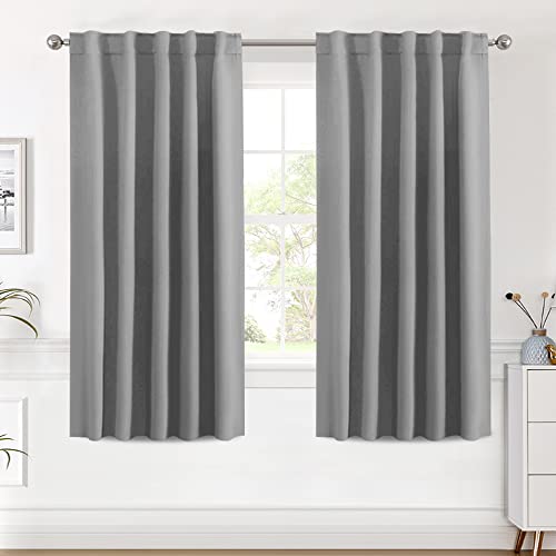 H.VERSAILTEX White Curtains for Bedroom, Back Tab/Rod Pocket Thermal Insulated Room Darkening Window White Drapes for Bedroom/Living Room - 52x63 Inches - 2 Panels, Greyish White