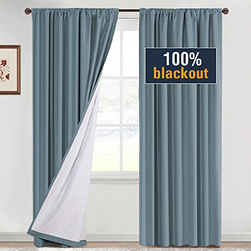 H.VERSAILTEX 100% Blackout Curtain Panels 96 Inches Long Thermal Insulated Blackout Lined Curtains for Bedroom Two Layers Full Light Blocking Drapes for Living Room, 2 Panels, Hunter Green