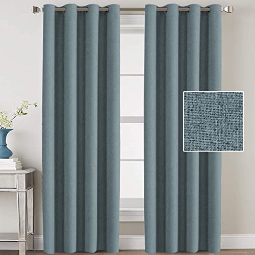 H.VERSAILTEX Linen Blackout Curtains 96 Inches Long for Bedroom/Living Room Thermal Insulated Grommet Curtain Drapes Primitive Textured Linen Burlap Effect Window Draperies 2 Panels - Light Taupe