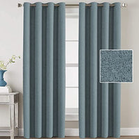 H.VERSAILTEX Linen Blackout Curtains 96 Inches Long for Bedroom/Living Room Thermal Insulated Grommet Curtain Drapes Primitive Textured Linen Burlap Effect Window Draperies 2 Panels - Navy