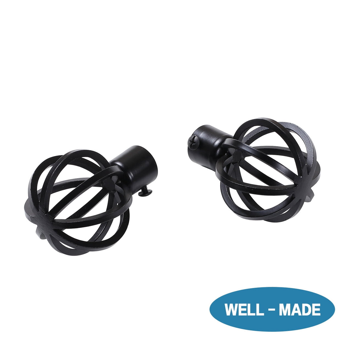 Turquoize Standard Single Adjustable Window Curtain Rod Set 3/4 in Diameter with Round Cage Finials, 28-48 in, Black