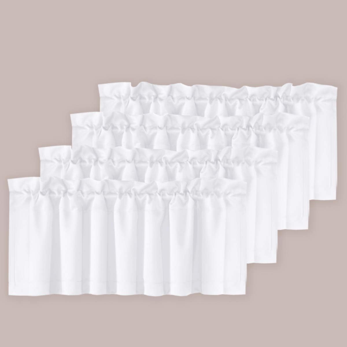 H.VERSAILTEX White Curtain Valances for Windows，Room Darking Kitchen Valances for Living Room/Bedroom/Bathroom Short Window Privacy Decorative Rod Pocket,52" W x 18" L,4 Panels