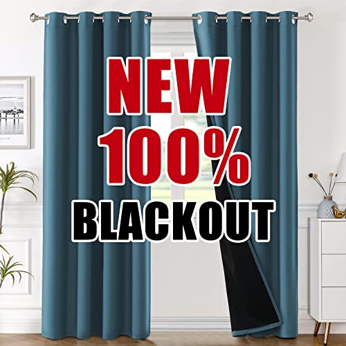 H.VERSAILTEX 100% Blackout Curtain Panels 96 Inches Long Thermal Insulated Blackout Lined Curtains for Bedroom Two Layers Full Light Blocking Drapes for Living Room, 2 Panels, Hunter Green