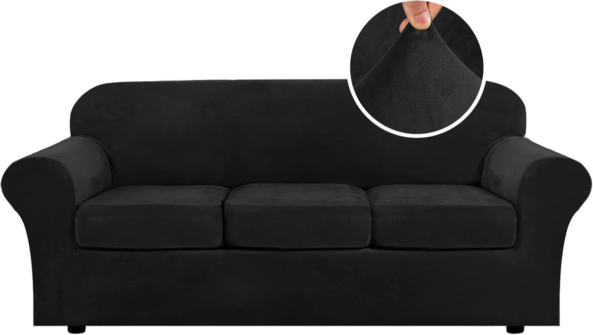 H.VERSAILTEX Modern Velvet Plush High Stretch Sofa Slipcover Furniture Protector Form Fit Luxury Thick Sofa Cover for 3 Cushion Couch, Machine Washable Width Up to 90 Inch