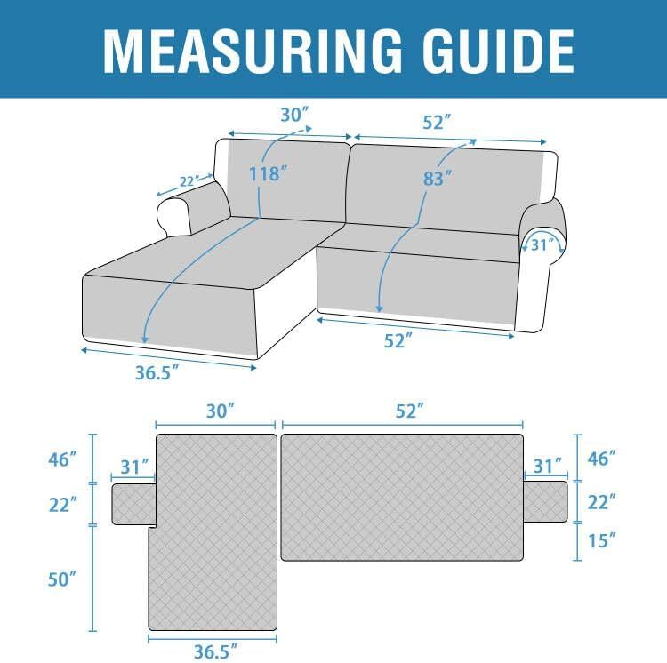 H.VERSAILTEX 100% Waterproof Couch Cover L Shape 2-Piece Sectional Couch Cover Sofa Covers Washable Couch Covers for Pets Non Slip (Left Chaise Lounge Cover + 2 Seat Sofa Cover, Rocket Gray)