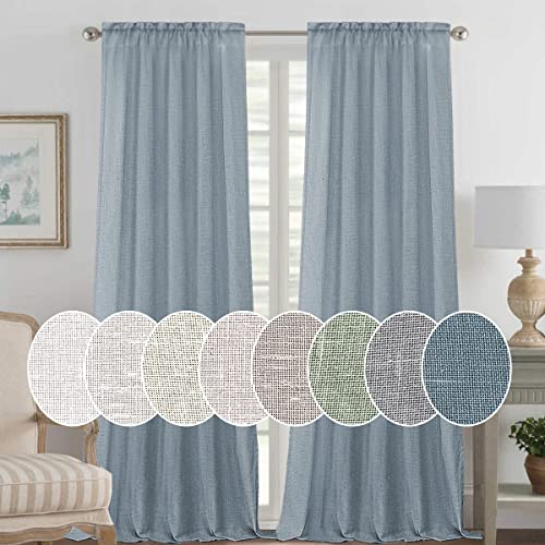 Linen Curtains Elegant Natural Linen Blended Curtains Energy Efficient Light Filtering / Rod Pocket Window Treatments Panels / Drapes for Livingroom (Set of 2, Ivory, 52 inch W X 96 inch L)