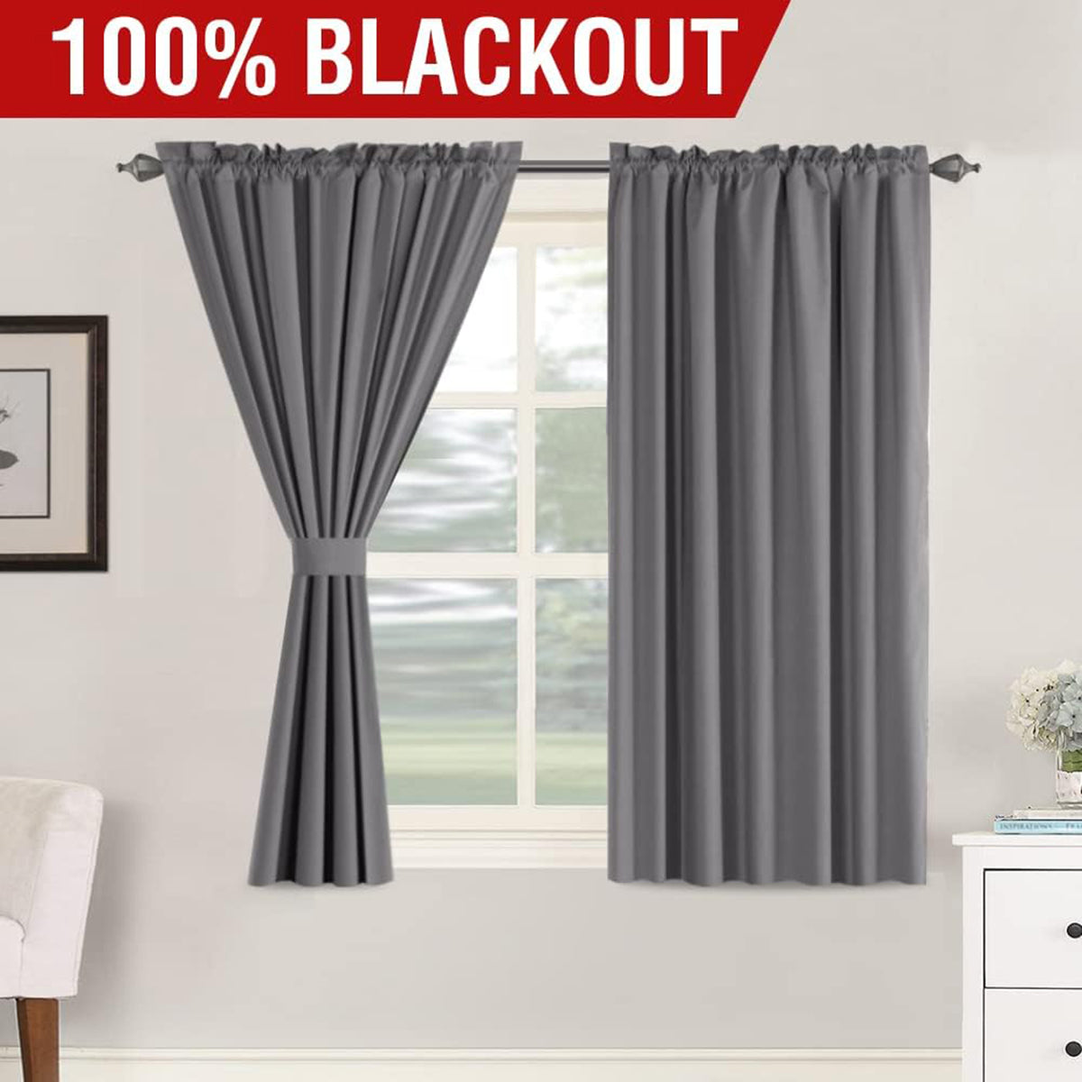 H.VERSAILTEX 100% Blackout Curtains Full Light Blocking Curtain Draperies with Soft White Coating for Bedroom Living Room Thermal Insulated Window Treatment Set of 2 Panels