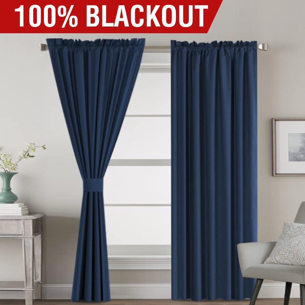 H.VERSAILTEX 100% Blackout Curtains Full Light Blocking Curtain Draperies with Soft White Coating for Bedroom Living Room Thermal Insulated Window Treatment Set of 2 Panels