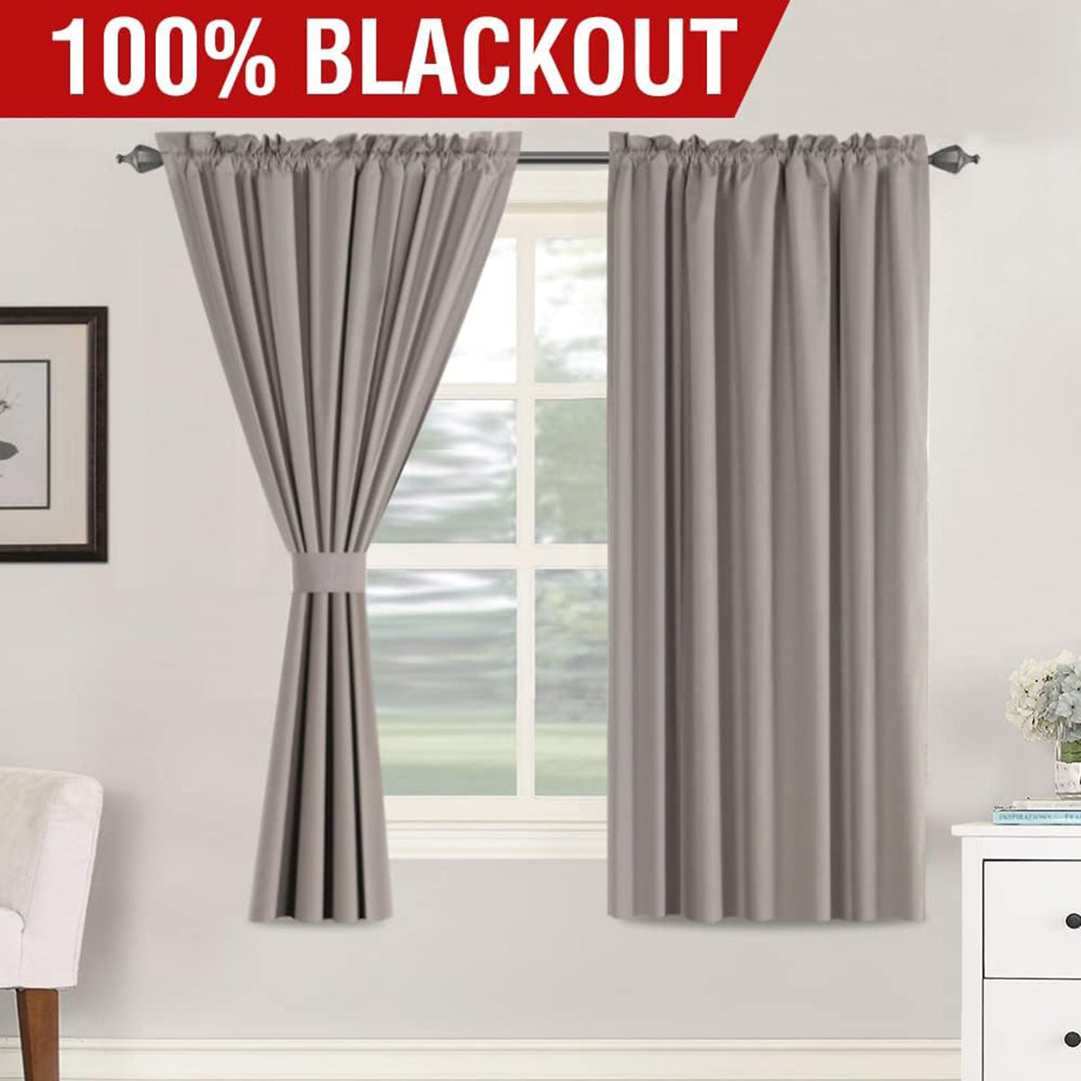 H.VERSAILTEX 100% Blackout Curtains Full Light Blocking Curtain Draperies with Soft White Coating for Bedroom Living Room Thermal Insulated Window Treatment Set of 2 Panels