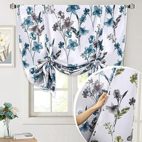 H.VERSAILTEX Tie Up Curtain Double Sided Cattleya Floral Printed Window Valance Balloon Roman Curtain, Rod Pocket - Reversible in Blue/Coral - W 42 x L 36