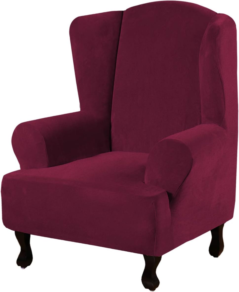 H.VERSAILTEX Velvet Wingback Chair Cover – Plush High Stretch Slipcover, 1 Piece