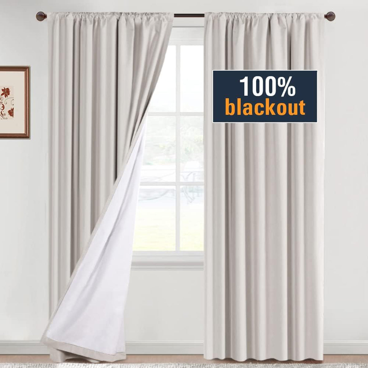 H.VERSAILTEX 100% Blackout Curtains Full Light Blocking Curtain Draperies with Soft White Coating for Bedroom Living Room Thermal Insulated Window Treatment Set of 2 Panels