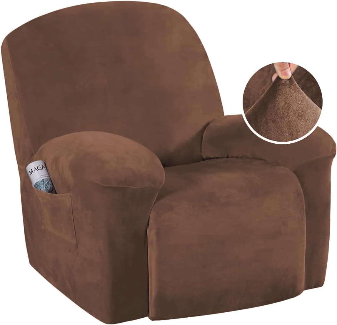 H.VERSAILTEX Velvet Plush Slip Covers for Recliners with Arms 1-Piece Stretch Recliner Chair Covers Furniture Protector Couch Soft with Elastic Bottom Anti-Slip