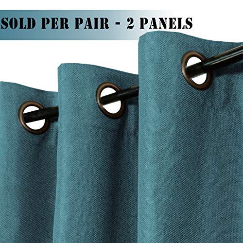 H.VERSAILTEX Linen Blackout Curtains 96 Inches Long for Bedroom/Living Room Thermal Insulated Grommet Curtain Drapes Primitive Textured Linen Burlap Effect Window Draperies 2 Panels - Navy