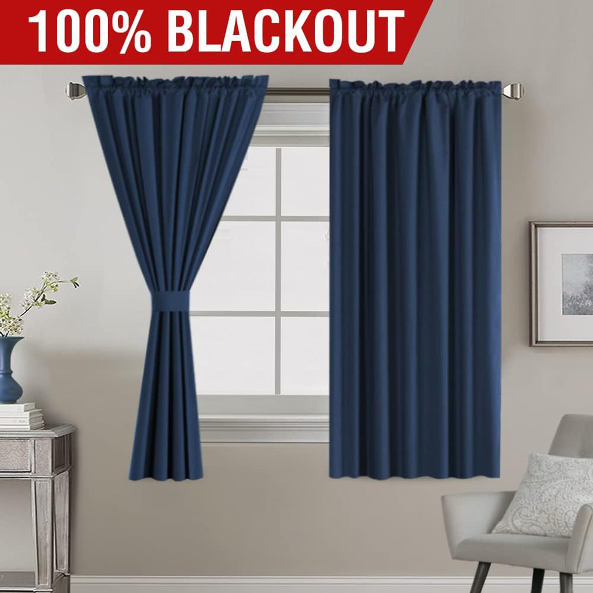 H.VERSAILTEX 100% Blackout Curtains Full Light Blocking Curtain Draperies with Soft White Coating for Bedroom Living Room Thermal Insulated Window Treatment Set of 2 Panels