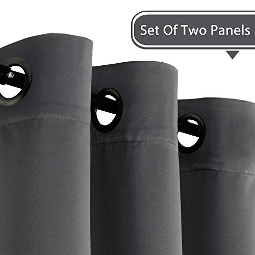 H.VERSAILTEX Blackout Room Darkening Thermal Insulated Grommet Window Curtains for Living Room, Greyish White,52x63-inch,2 Panels