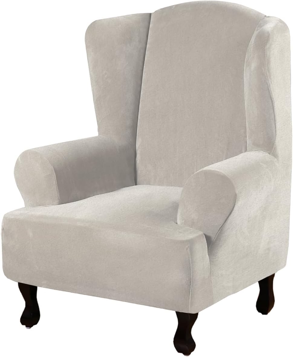 H.VERSAILTEX Velvet Wingback Chair Cover – Plush High Stretch Slipcover, 1 Piece