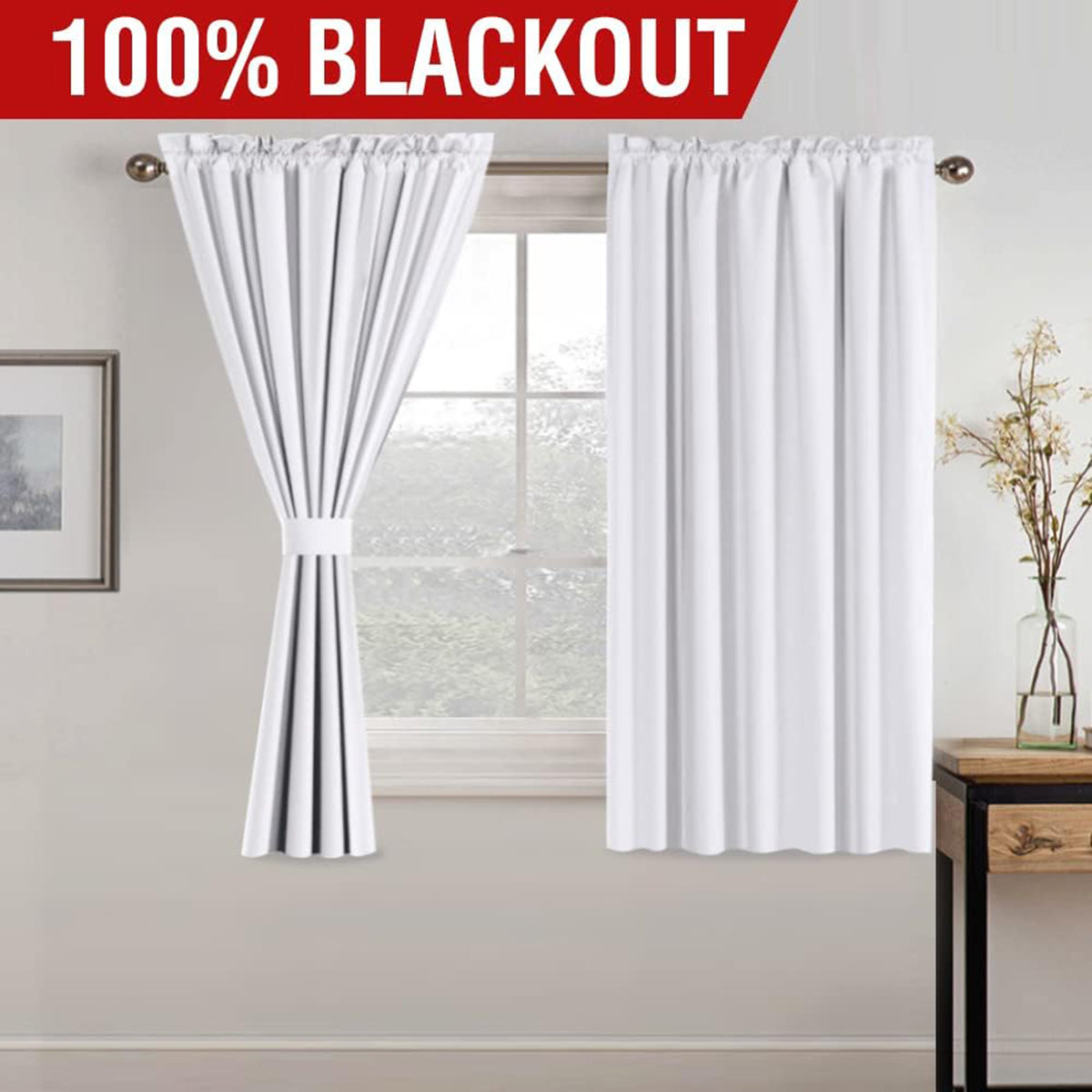 H.VERSAILTEX 100% Blackout Curtains Full Light Blocking Curtain Draperies with Soft White Coating for Bedroom Living Room Thermal Insulated Window Treatment Set of 2 Panels