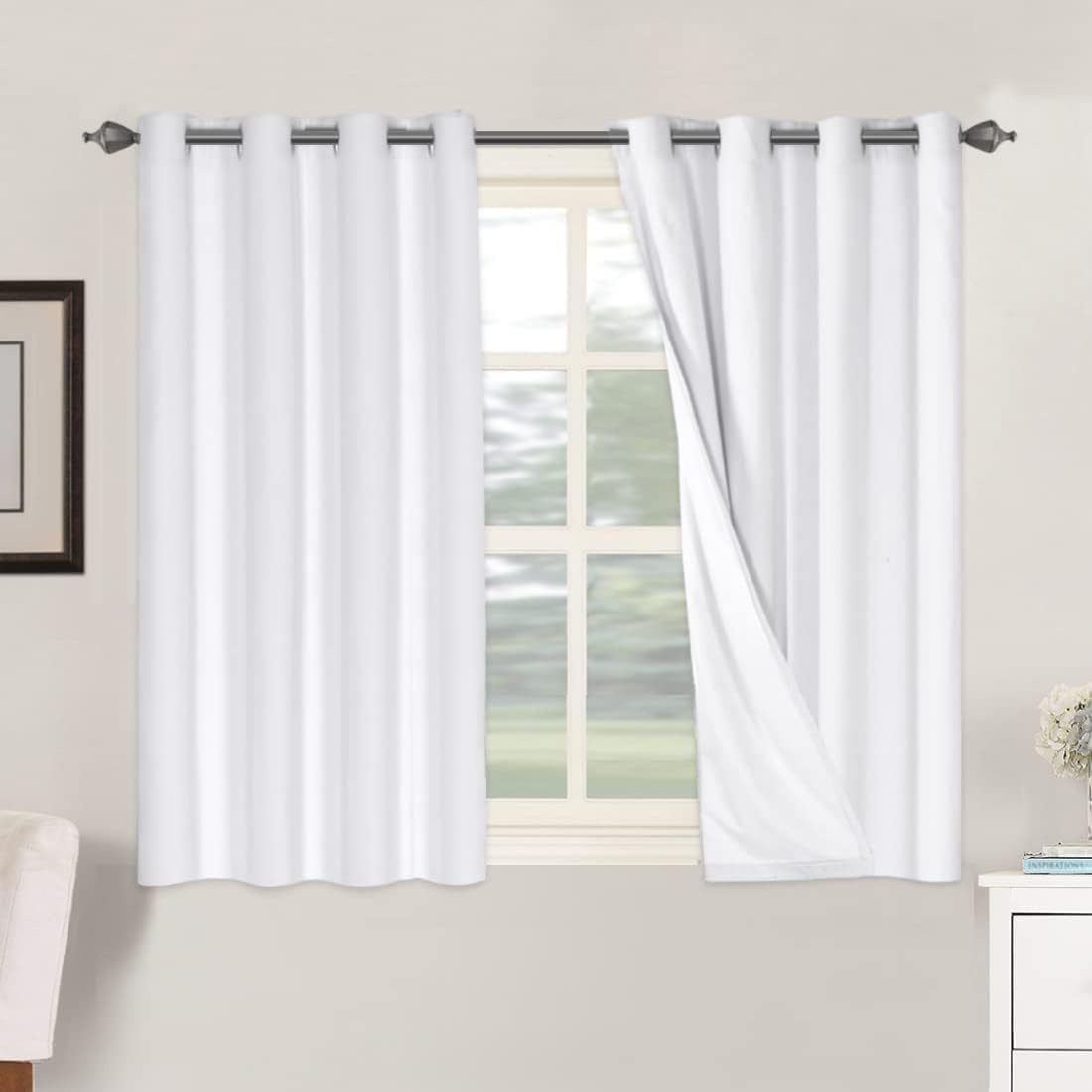 2 pcs  H.VERSAILTEX 100% Blackout Linen Curtains Full Light Blocking Curtains for Bedroom, Textured Window Curtains for Living Room, Energy Efficient Curtains White Liner