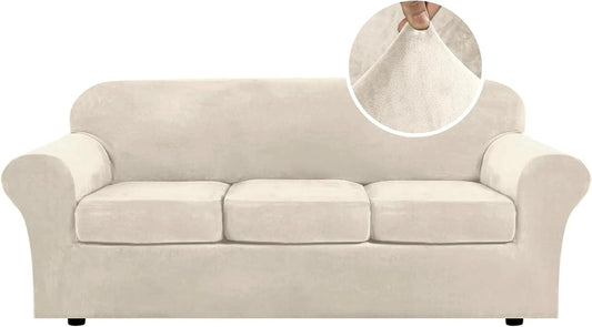 H.VERSAILTEX Modern Velvet Plush High Stretch Sofa Slipcover Furniture Protector Form Fit Luxury Thick Sofa Cover for 3 Cushion Couch, Machine Washable Width Up to 90 Inch