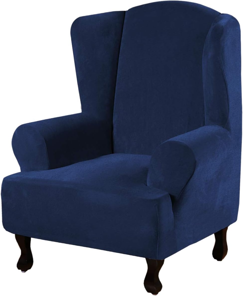 H.VERSAILTEX Velvet Wingback Chair Cover – Plush High Stretch Slipcover, 1 Piece