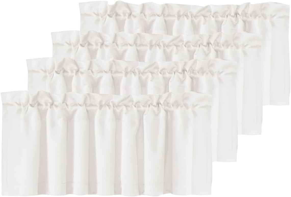 H.VERSAILTEX White Curtain Valances for Windows，Room Darking Kitchen Valances for Living Room/Bedroom/Bathroom Short Window Privacy Decorative Rod Pocket,52" W x 18" L,4 Panels