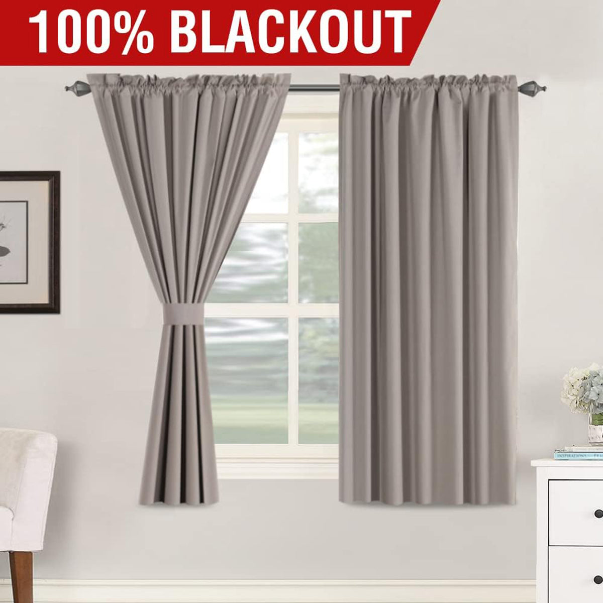 H.VERSAILTEX 100% Blackout Curtains Full Light Blocking Curtain Draperies with Soft White Coating for Bedroom Living Room Thermal Insulated Window Treatment Set of 2 Panels