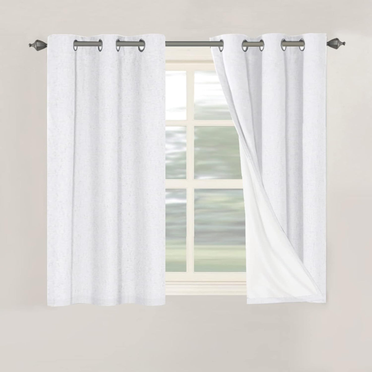 2pcs H.VERSAILTEX Blackout Linen Curtains, 100% Blackout Drapes Textured Blackout Curtains with White Thermal Insulated Liner, Grommet Top Curtains Living Room