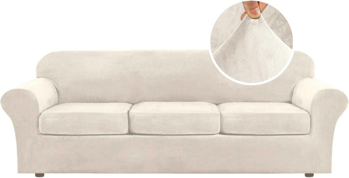 H.VERSAILTEX Modern Velvet Plush High Stretch Sofa Slipcover Furniture Protector Form Fit Luxury Thick Sofa Cover for 3 Cushion Couch, Machine Washable Width Up to 90 Inch