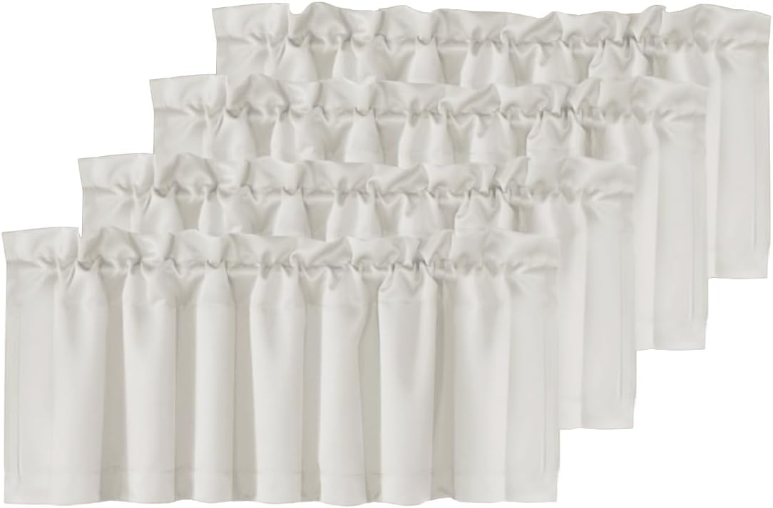 H.VERSAILTEX White Curtain Valances for Windows，Room Darking Kitchen Valances for Living Room/Bedroom/Bathroom Short Window Privacy Decorative Rod Pocket,52" W x 18" L,4 Panels
