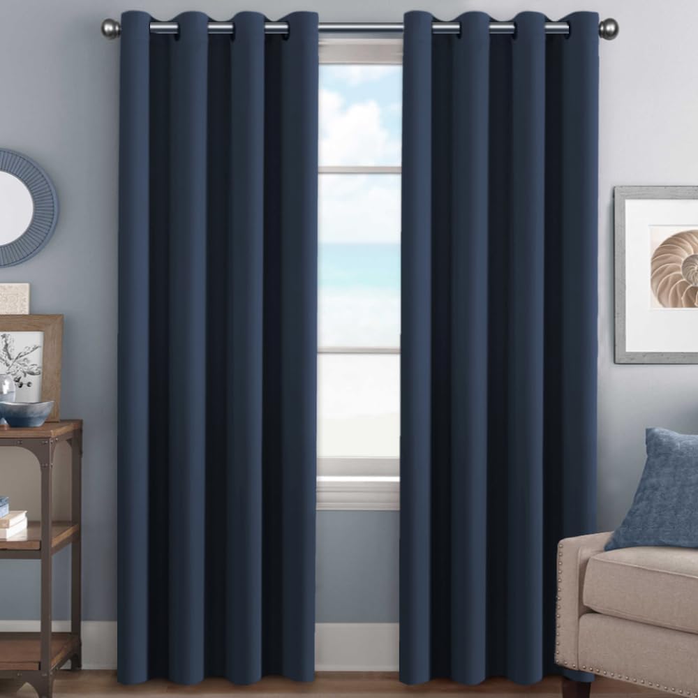 H.VERSAILTEX Stone Blue Blackout Curtains for Bedroom/Living Room 2 Panels Set - Thermal Insulated Room Darkening Grommet Top Blue Curtains