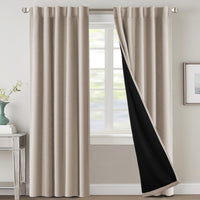 H.VERSAILTEX 100% Blackout Curtains for Bedroom with Black Liner Full Room Darkening Curtains 84 Inch Long Thermal Insulated Back Tab/Rod Pocket Window Drapes for Living Room, 2 Panels, Natural Sand