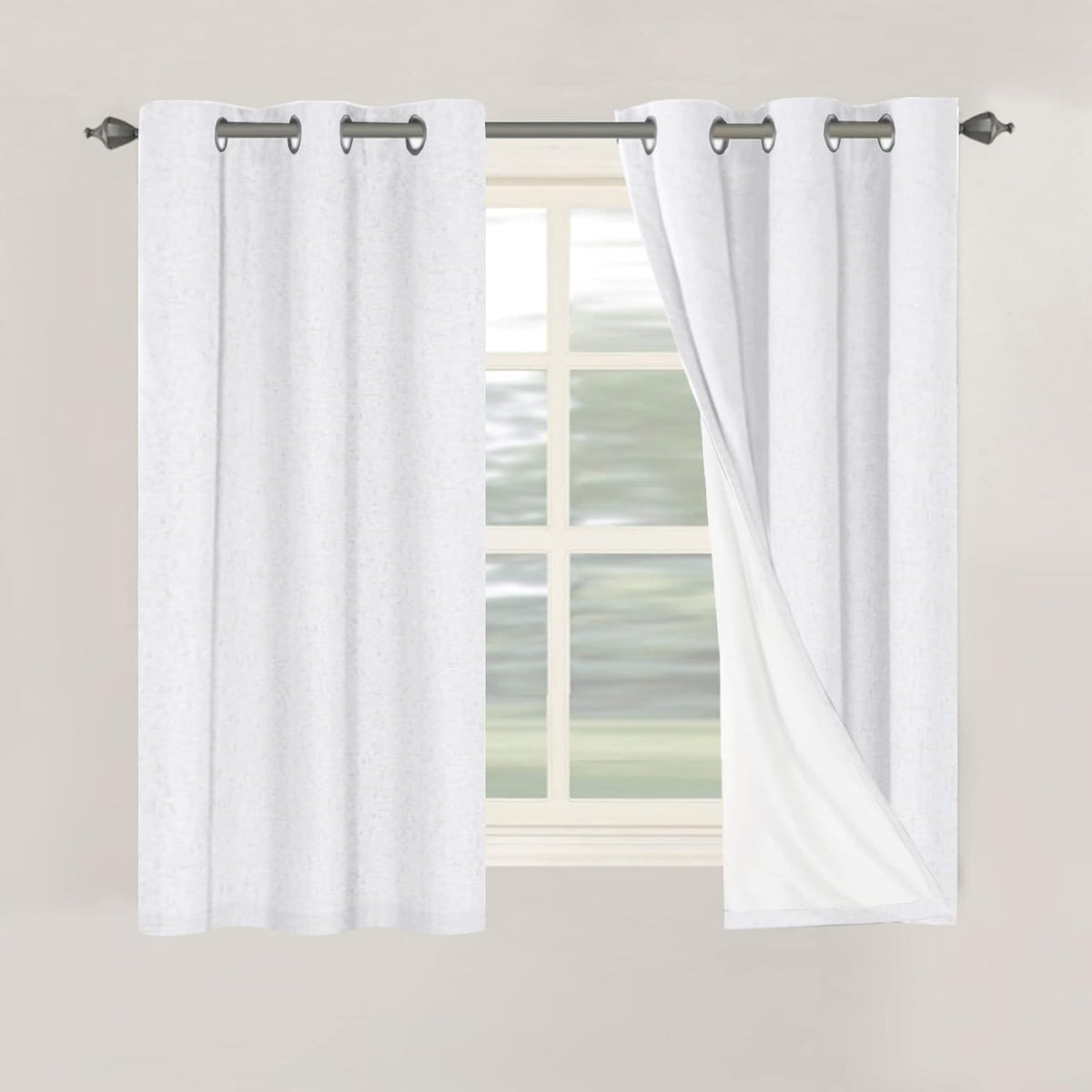 2pcs H.VERSAILTEX Blackout Linen Curtains, 100% Blackout Drapes Textured Blackout Curtains with White Thermal Insulated Liner, Grommet Top Curtains Living Room