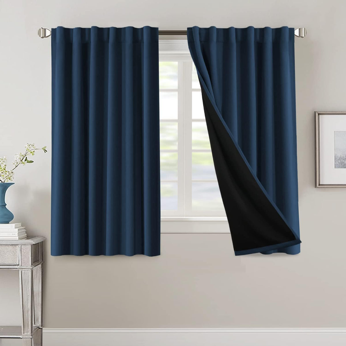 H.VERSAILTEX 100% Blackout Curtains for Bedroom with Black Liner Full Room Darkening Curtains 84 Inch Long Thermal Insulated Back Tab/Rod Pocket Window Drapes for Living Room, 2 Panels, Natural Sand