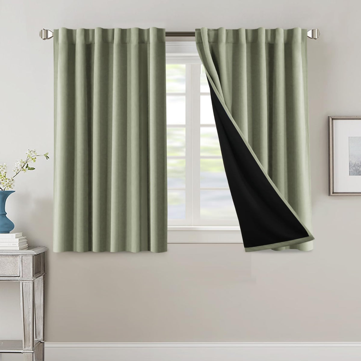 H.VERSAILTEX 100% Blackout Curtains for Bedroom with Black Liner Full Room Darkening Curtains 84 Inch Long Thermal Insulated Back Tab/Rod Pocket Window Drapes for Living Room, 2 Panels, Natural Sand