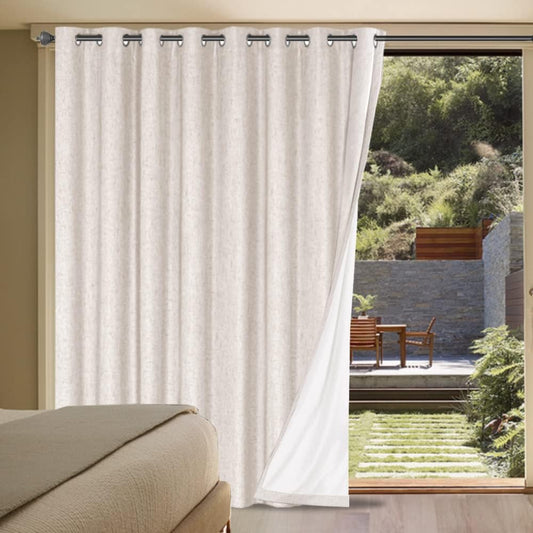 2pcs H.VERSAILTEX Linen Blackout Curtains Durable Thick Textured Linen Look 100% Blackout Patio Door Curtain, Anti Rust Grommet Extra Wide Sliding Glass Door Curtains