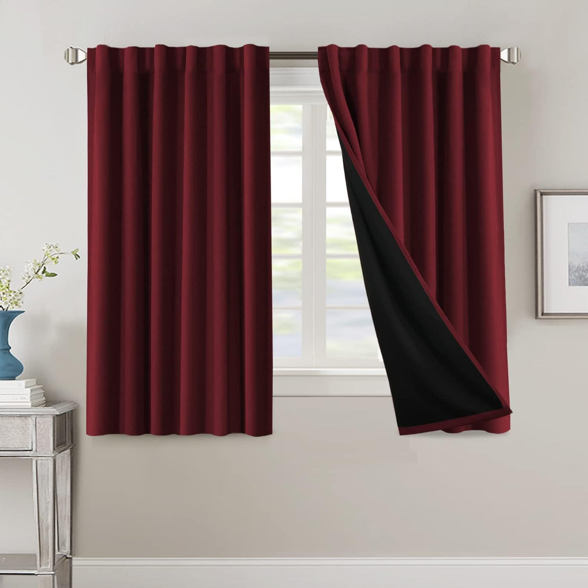 H.VERSAILTEX 100% Blackout Curtains for Bedroom with Black Liner Full Room Darkening Curtains 84 Inch Long Thermal Insulated Back Tab/Rod Pocket Window Drapes for Living Room, 2 Panels, Natural Sand