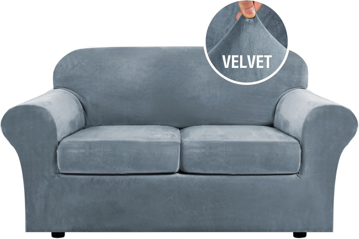 H.VERSAILTEX Modern Velvet Plush High Stretch Sofa Slipcover Furniture Protector Form Fit Luxury Thick Sofa Cover for 3 Cushion Couch, Machine Washable Width Up to 90 Inch