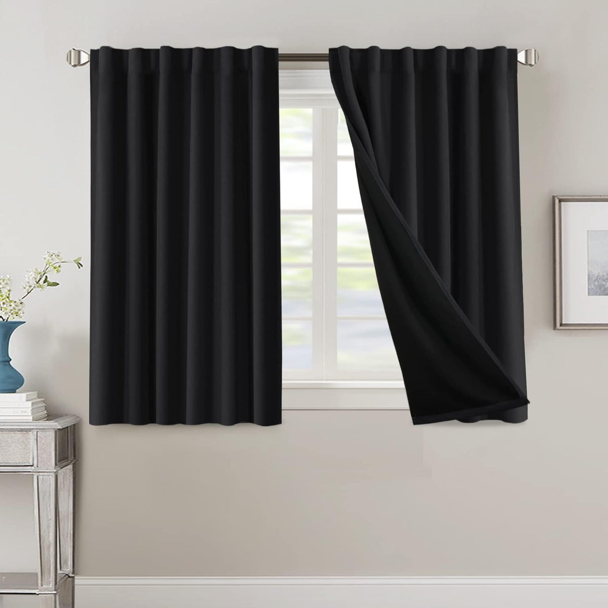 H.VERSAILTEX 100% Blackout Curtains for Bedroom with Black Liner Full Room Darkening Curtains 84 Inch Long Thermal Insulated Back Tab/Rod Pocket Window Drapes for Living Room, 2 Panels, Natural Sand