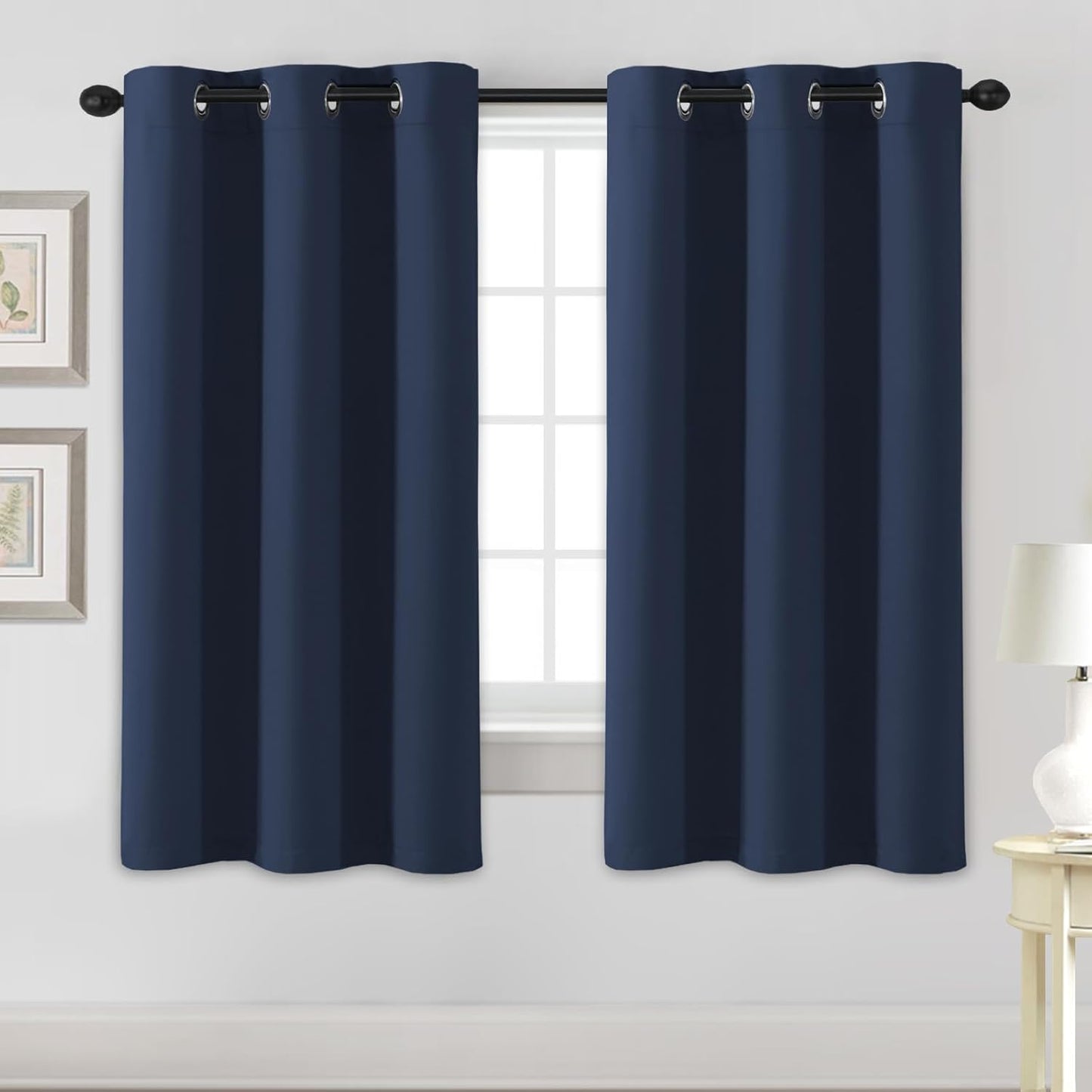 H.VERSAILTEX Stone Blue Blackout Curtains for Bedroom/Living Room 2 Panels Set - Thermal Insulated Room Darkening Grommet Top Blue Curtains