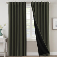 H.VERSAILTEX 100% Blackout Curtains for Bedroom with Black Liner Full Room Darkening Curtains 84 Inch Long Thermal Insulated Back Tab/Rod Pocket Window Drapes for Living Room, 2 Panels, Natural Sand