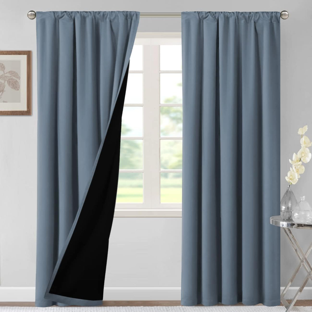 H.VERSAILTEX 100% Blackout Curtains for Bedroom Short Curtains Half Window Curtains for Kitchen, Privacy Energy Saving Curtain Tiers for Bathroom Shades, W 42 x L 36 inch, Pumice Stone, Set of 2