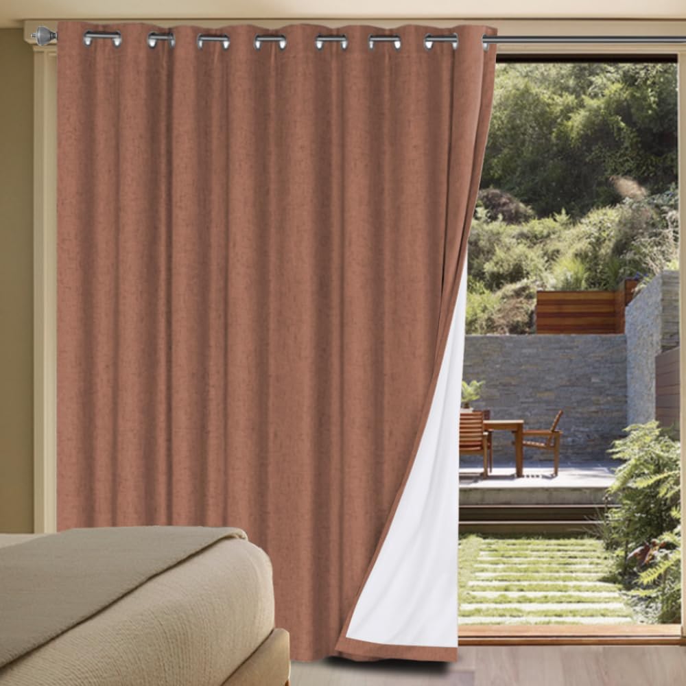 2pcs H.VERSAILTEX Linen Blackout Curtains Durable Thick Textured Linen Look 100% Blackout Patio Door Curtain, Anti Rust Grommet Extra Wide Sliding Glass Door Curtains