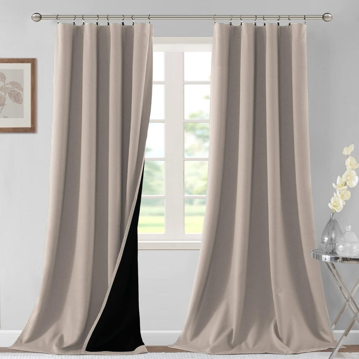 H.VERSAILTEX 100% Blackout Curtains for Bedroom Short Curtains Half Window Curtains for Kitchen, Privacy Energy Saving Curtain Tiers for Bathroom Shades, W 42 x L 36 inch, Pumice Stone, Set of 2