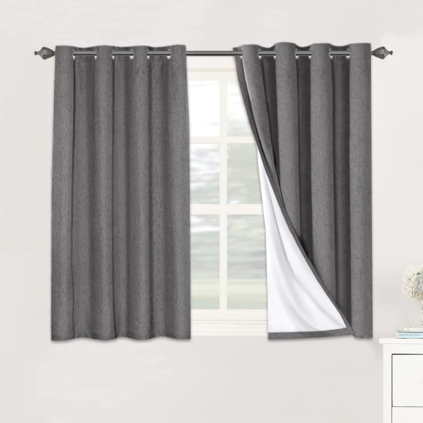 2 pcs  H.VERSAILTEX 100% Blackout Linen Curtains Full Light Blocking Curtains for Bedroom, Textured Window Curtains for Living Room, Energy Efficient Curtains White Liner