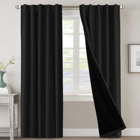 H.VERSAILTEX 100% Blackout Curtains for Bedroom with Black Liner Full Room Darkening Curtains 84 Inch Long Thermal Insulated Back Tab/Rod Pocket Window Drapes for Living Room, 2 Panels, Natural Sand