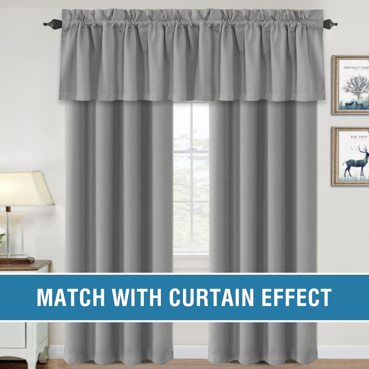 H.VERSAILTEX 100% Blackout Valances for Windows,Kitchen Window Valances Short Grey Window Valance Curtains for Living Room/Bedroom/Bathroom Privacy Decorative Rod Pocket,2 Pack, 52" x 18", Dove Gray