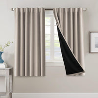 H.VERSAILTEX 100% Blackout Curtains for Bedroom with Black Liner Full Room Darkening Curtains 84 Inch Long Thermal Insulated Back Tab/Rod Pocket Window Drapes for Living Room, 2 Panels, Natural Sand