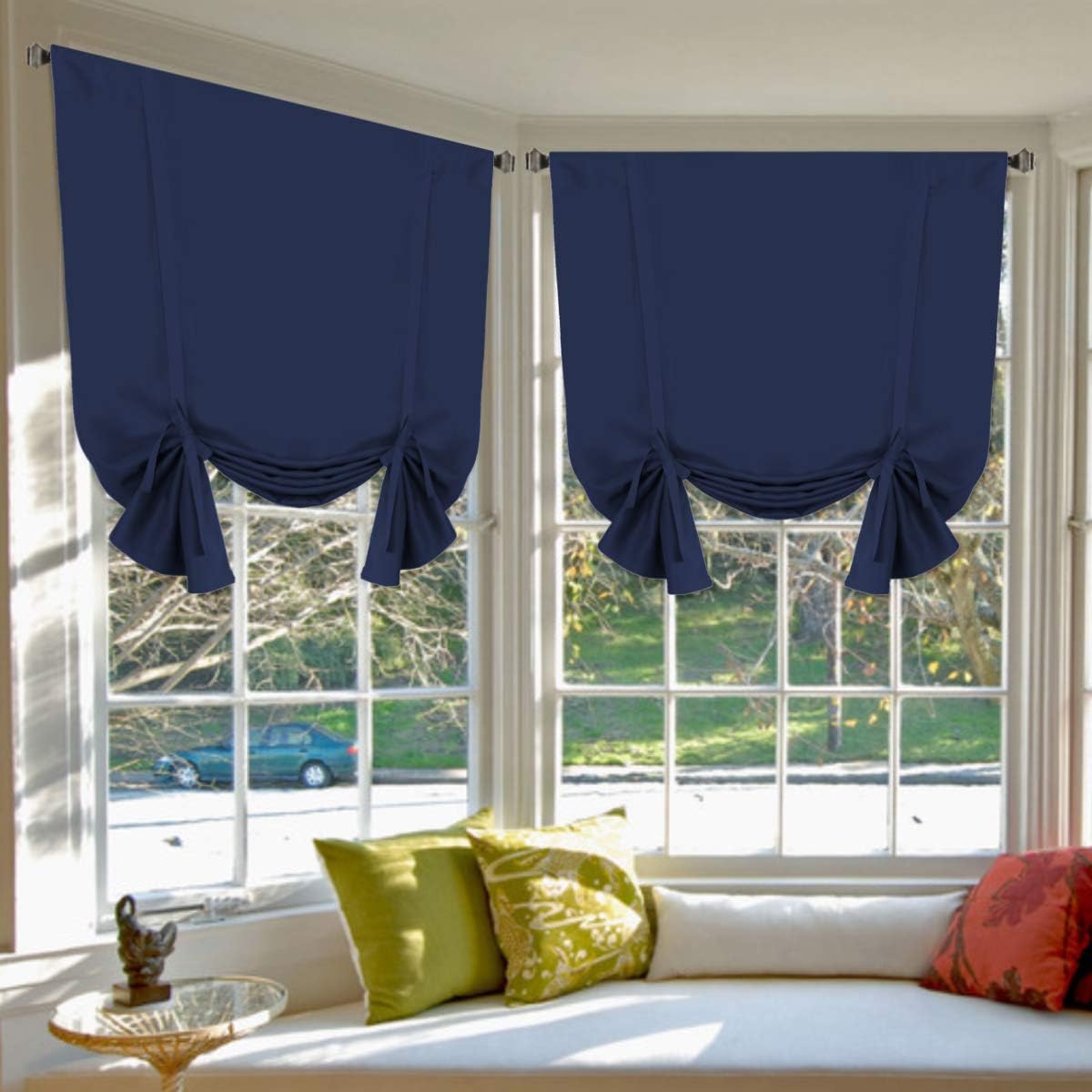 H.VERSAILTEX Blackouts Curtain for Windows - Tie Up Curtains and Valances Set Roman Balloon Blind Rod Pocket Short Curtain for Kitchen/Bathroom/Bay